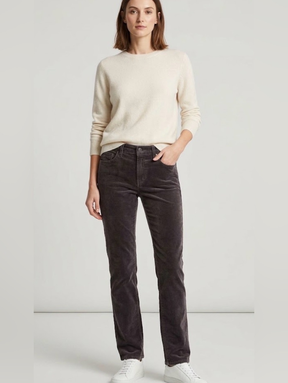 Kut from the Kloth Straight-Leg Corduroy Jeans in Charcoal Gray